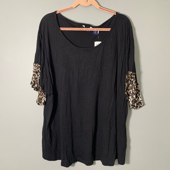 NEW Life Style Woman black and cheetah mixed print super soft shirt top - Picture 1 of 8